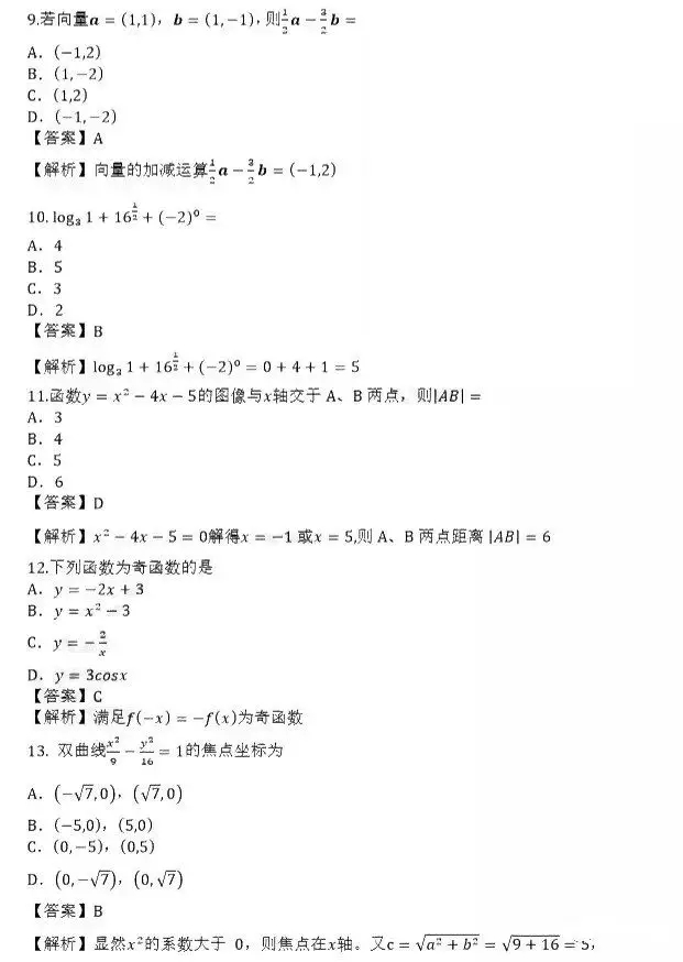 必看!2019年廣州成人高考高起點數(shù)學(xué)答案